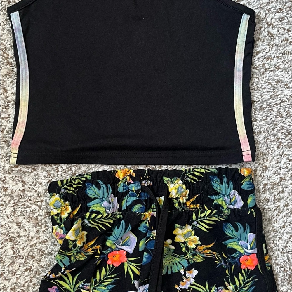 Rue21 Girl’s Matching Set with Black Tank Top and Floral Patterned Shorts